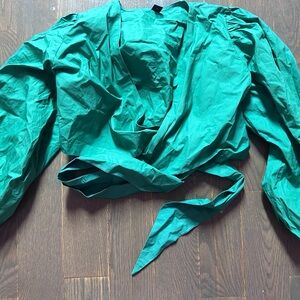 Cropped Wrap Top in Emerald Green